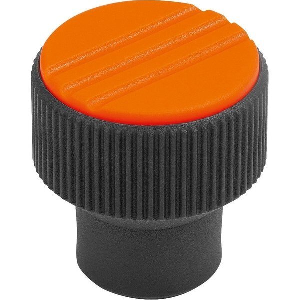 Knurled Knob Size:1 D=M04, D1=21, H=22, Plastic Black Ral7021, Comp:Stainless Steel, Cap:Orange Ral, Kipp, Mfr#: K0247.01041